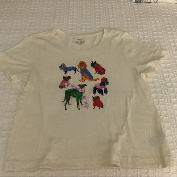 J. Crew Cream Tee with Colorful Dog Print - Picture 3 of 5